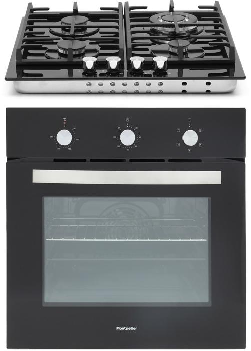 Montpellier SFGP12 59Litre Electric Fan Oven 4 Burner Gas Hob ( Oven and Hob Pack ) Black