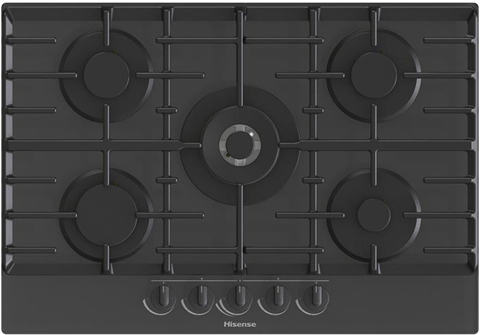 Hisense GG773BUK 75cm Gas on Tempered Glass 5 Burners With Wok Burner Gas Hob Black