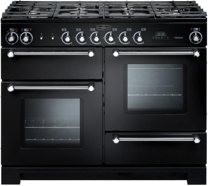 Rangemaster KCH110NGFBL 116690 Kitchener 110 All Gas Gas Range Cooker Black ( Chrome Trim )