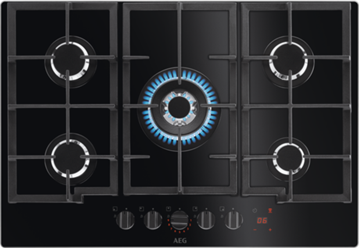 AEG HKB75450NB 8000 Series Flamelight Gas On Glass 75cm Gas Hob Black Glass
