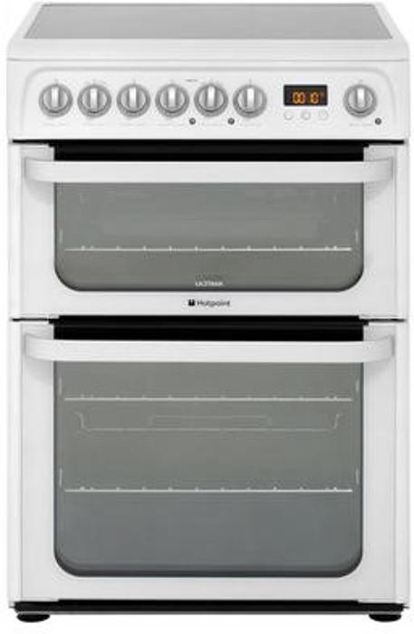 Hotpoint HUE61PS 60cm Electric Double Cooker Ceramic Hob Freestanding Electric Cooker White