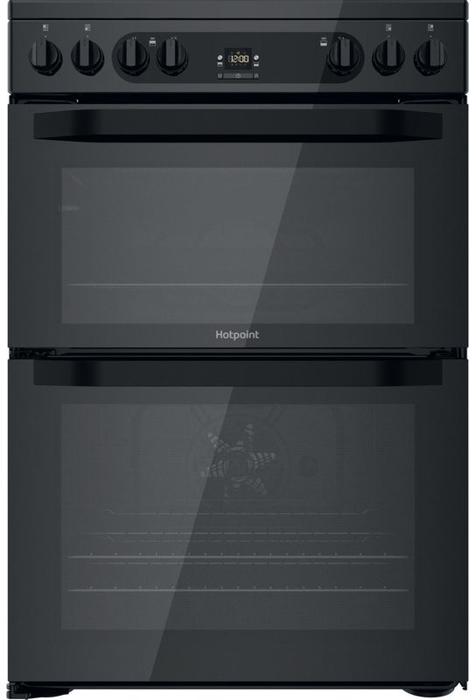 Hotpoint HDM67V92HCB 60cm Double Oven & Ceramic Hob 77-Litre Freestanding Electric Cooker Black