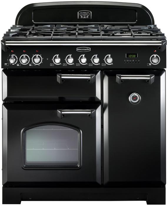 Rangemaster CDL90DFFBL/C Classic Deluxe 90 (80930) Dual Fuel Range Cooker Black ( Chrome Trim )