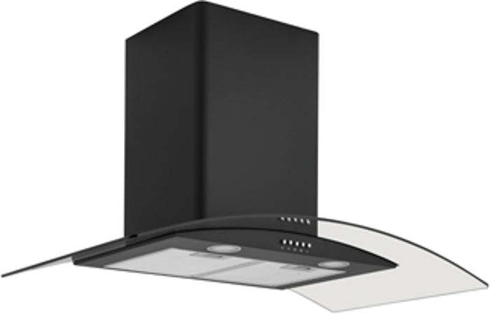 Caple CGC910BK Curved clear glass, 900mm wide Hood Black