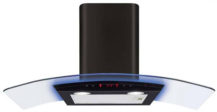 CDA EKP90BL 90cm Curved Glass Extractor with Edge Lighting Hood Black