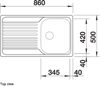 Blanco TIPO 45 S RV CNS NF 86cm Single Bowl Inset Sink Stainless steel