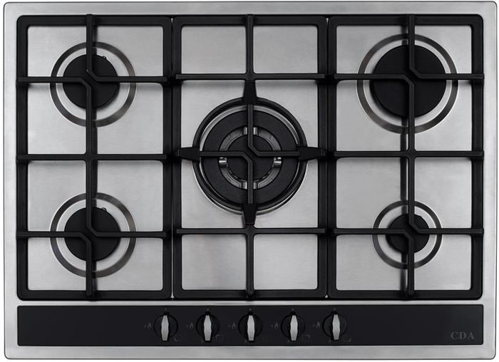 CDA HG7350SS 70cm 5 Burner Cast iron pan supports Gas Hob Stainless steel