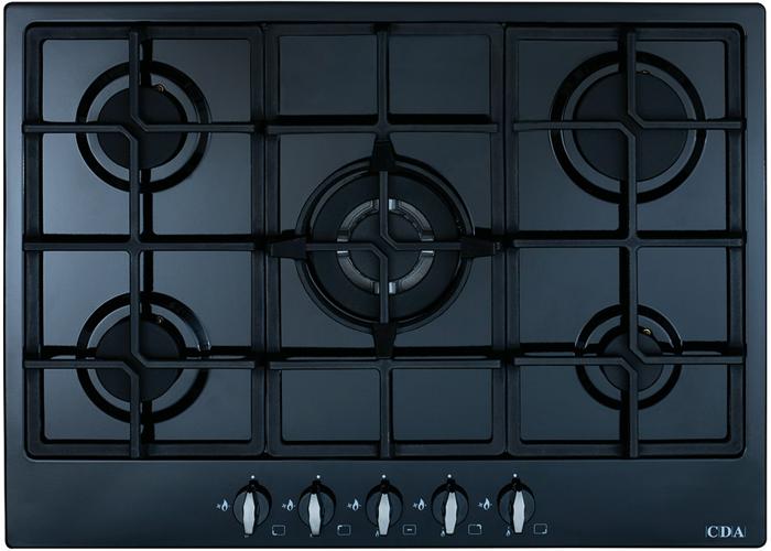 CDA HG7250BL 5 Burners Cast iron pan supports Gas Hob Black