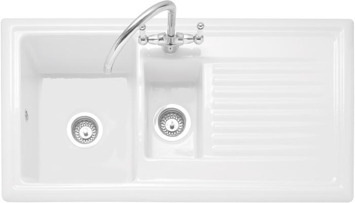 Caple WIL150 Wiltshire 1 1/2 Bowl Ceramic Inset Sink White