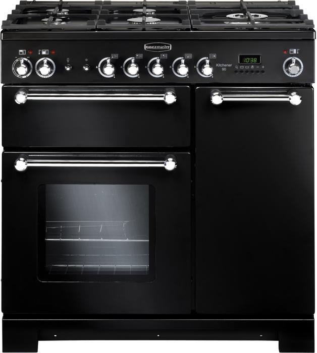 Rangemaster KCH90DFFBL/C 90cm  81420 Dual Fuel Range Cooker Black ( Chrome Trim )