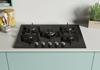 Candy Candy CVG74WPB 75cm 5 burner (inc. wok burner), front control, cast iron stands, Black Glass, New Timeless knobs Gas Hob Black