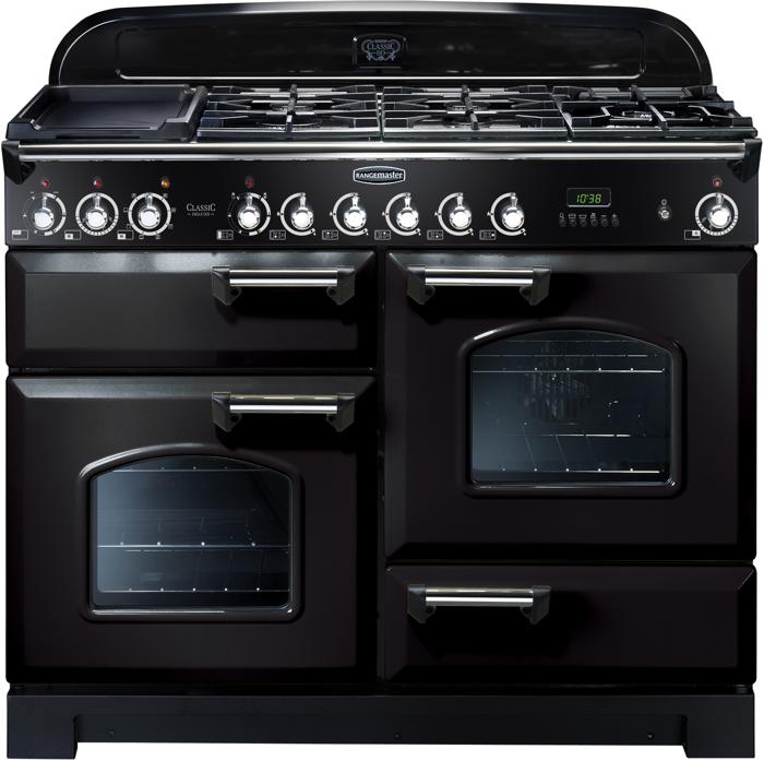 Rangemaster CDL110DFFBL/C ( 79780 )  110cm Dual Fuel Range Cooker Black ( Chrome Trim )