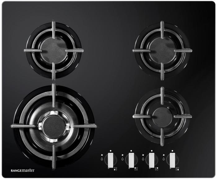 Rangemaster RMB60HPNGFGL  60cm Gas on Glass 4 Burner Gas Hob Black Glass