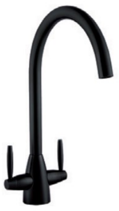 Carysil HS935BPC Black Powder Coated Twin Lever Swan Neck Tap Black