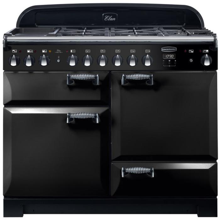 Rangemaster ELA110DFFBL/ 118000 Elan Deluxe 110 Dual Fuel Range Cooker Black ( Chrome Trim )