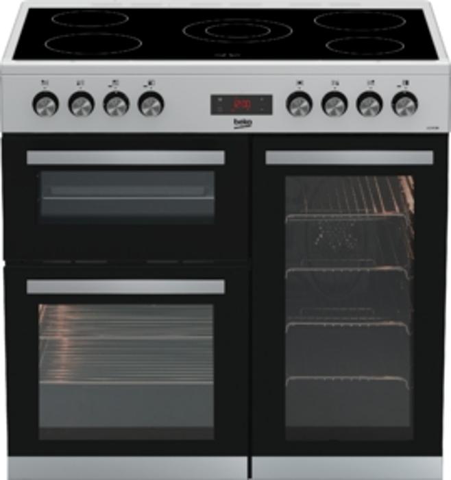 BEKO KDVC90X 90cm  5 Zone Ceramic hob Double Fan oven Electric Range Cooker Stainless steel