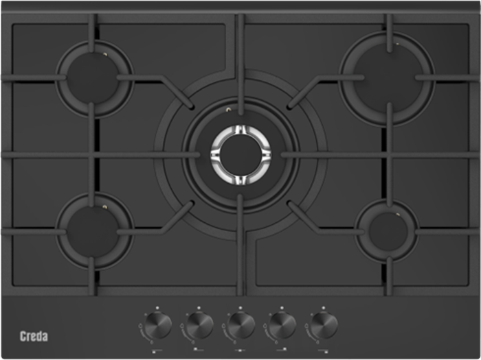 Creda C70GFCWG 70cm  Glass inc Wok Burner Cast Pan stands Gas Hob Black