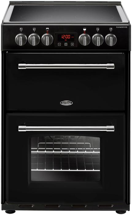 Belling Farmhouse 60E 444444711 Ceramic 60cm Double Oven Freestanding Electric Cooker Black