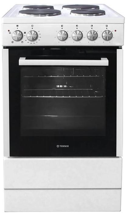 Teknix TKES54W Solid Plate 50cm Single Cavity Freestanding Electric Cooker White