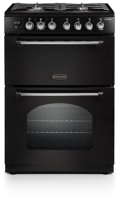 Rangemaster CLA60DFFBL/C 60cm Classic Double Oven 128080 Freestanding Dual Fuel Cooker Black