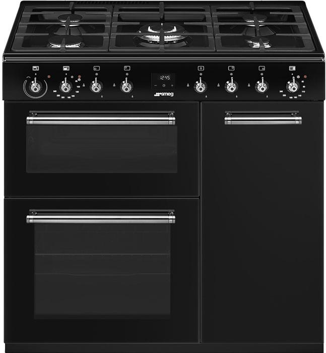 Smeg CX93GMBL 90cm Concert Dual Fuel Range Cooker Black