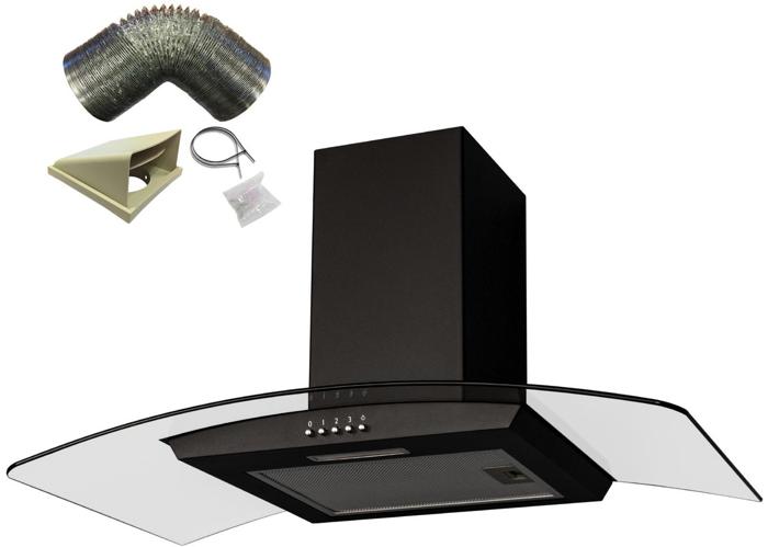 OEM CGH90BL 90cm  Curved Glass Chimney Hood Black