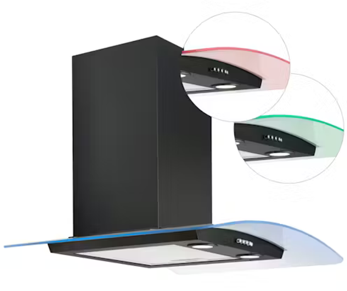 CATA UBLED70BK 70cm Black Curved Glass LED Hood Black
