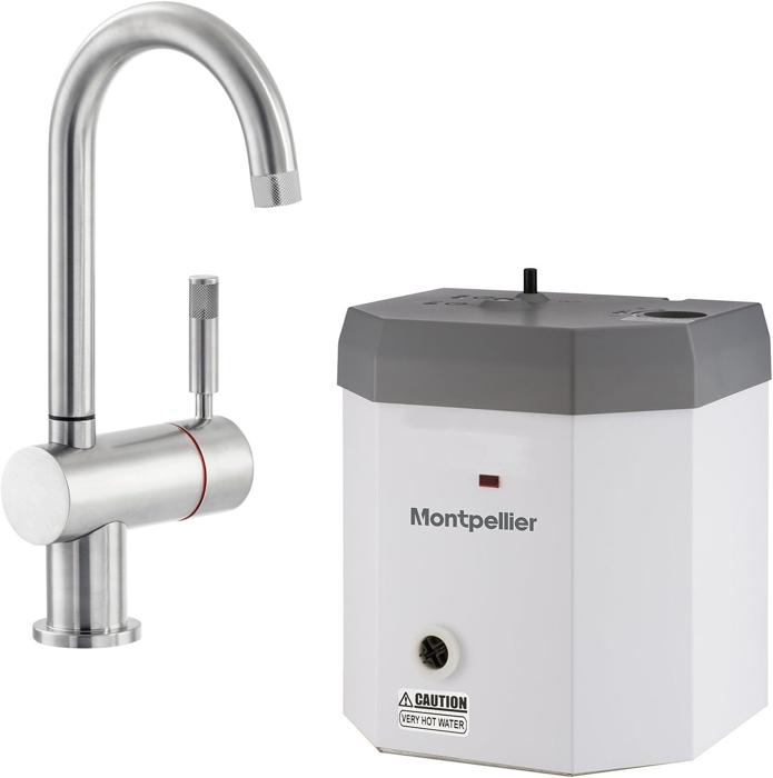 Montpellier OneStream Swan Spout Hot Boiling Water Tap Brushed Steel