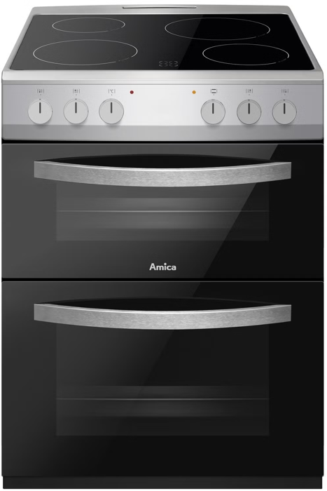 Amica AFC602SS Ceramic Hob Double Oven Freestanding Electric Cooker Silver