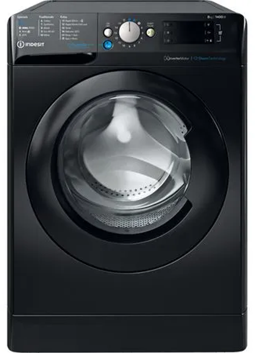 Indesit BWE81496XKVUK Push&Go with Steam 8kg - 1400RPM Freestanding Washing Machine Black