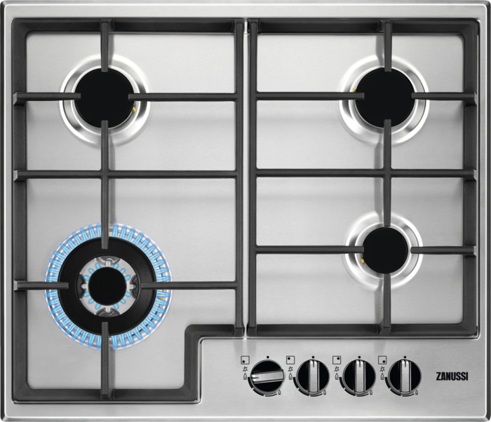 Zanussi ZGH66424XX 4 Burner including Wok Burner & cast iron pan supports Gas Hob Stainless steel