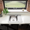 Leisure CPTSQ580 Compact Square Single Bowl Reversible 580 x 450mm Including WKIT09 Waste Kit + Carysil HS605 Single Lever Tap ( Sink and Tap ) Stainless Steel / Chrome