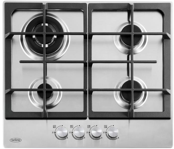 Belling 444411636 GHU603CI 60cm 4 Burner with Wok and cast iron pan supports Gas Hob Stainless steel