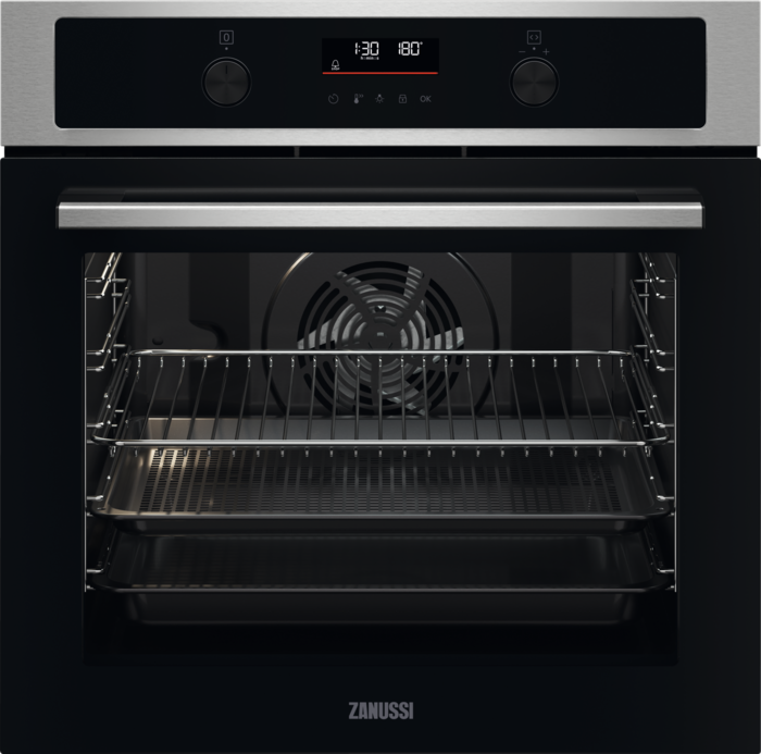Zanussi ZOPNA7XN Series 60 Self-Cleaning with Airfry function Built-in Single Electric Oven + ZHRN643K 59cm 4 x Zone Ceramic Hob ( Oven and Hob Pack ) Stainless steel