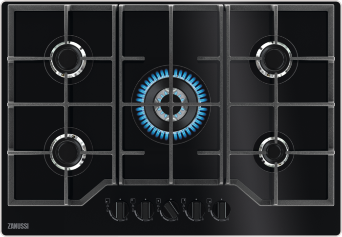 Zanussi ZGGN755K Series 60 75cm 5 Burner Gas on Glass Gas Hob Black