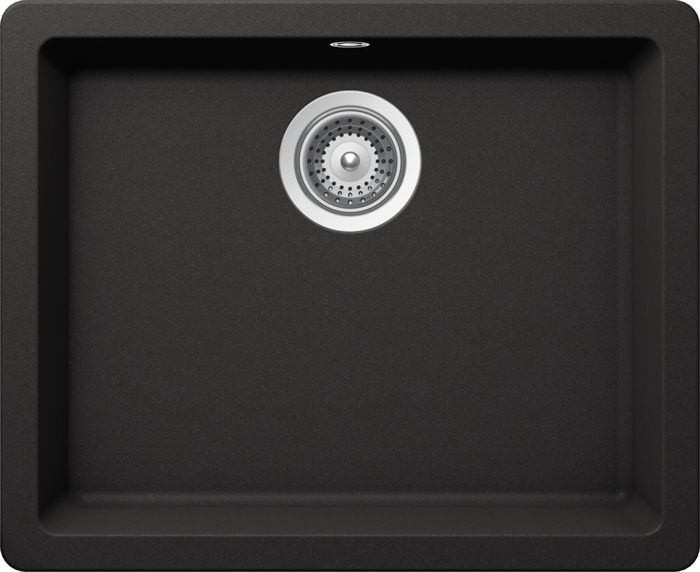 1810 Quadro N-100 Single Bowl CRISTALITE Undermount Sink Nero