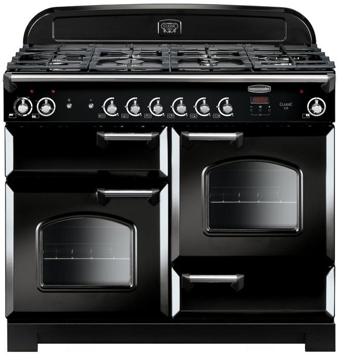 Rangemaster CLA110DFFBL/C ( 116780 ) Classic 110 Dual Fuel Dual Fuel Range Cooker Black ( Chrome Trim )
