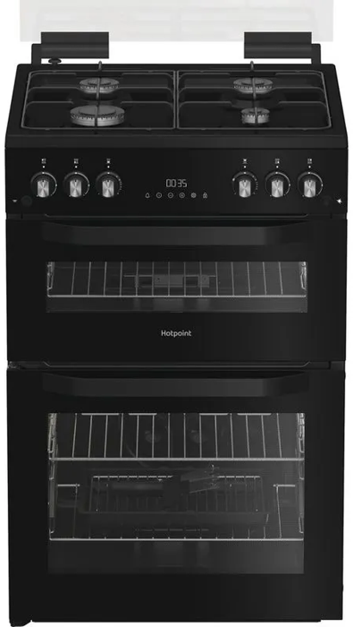 Hotpoint HDG6GDCB1 60cm Double Oven with Lid Freestanding Gas Cooker Black