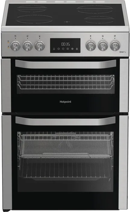 Hotpoint HDE6VDCAX 60cm Double Oven with Air Fry Freestanding Electric Cooker Inox