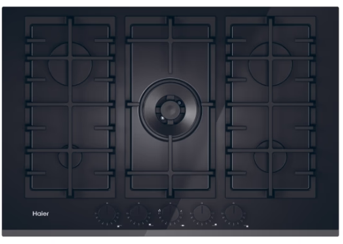 Haier HAVG75TBBP Series 4, 5 Burner Gas on Glass 75cm Gas Hob Black