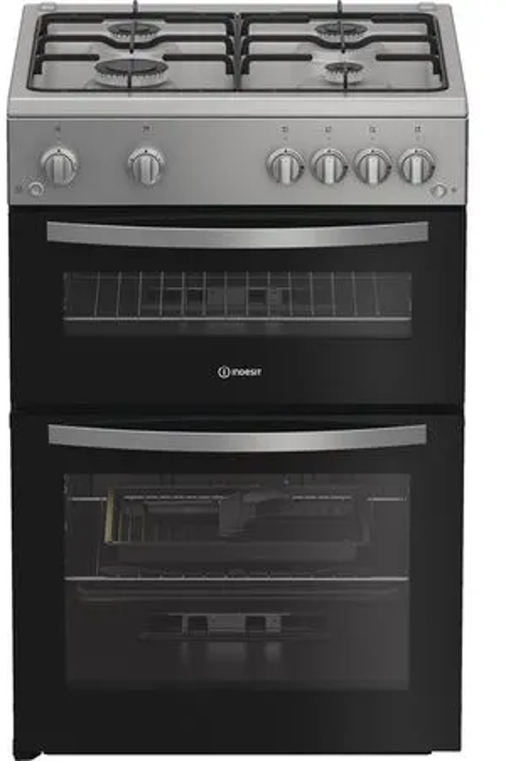 Indesit IDG6GS 60cm Gas Double Cooker Freestanding Gas Cooker Silver
