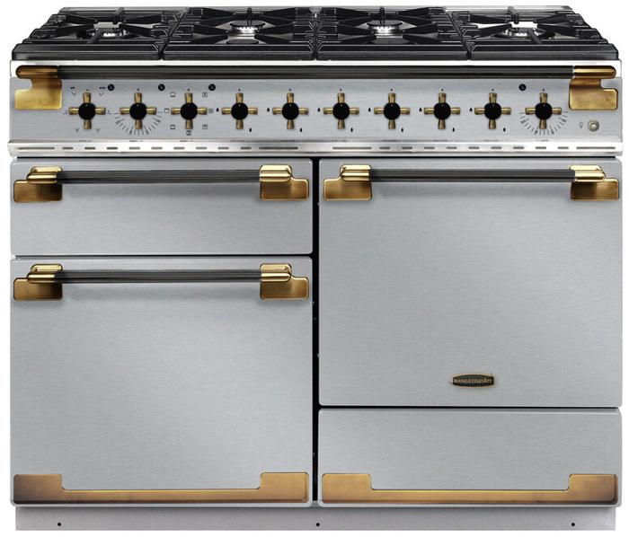 Rangemaster Elise Luxe 110 Dual Fuel ELS110DFFSS/BE 136390 Stainless Steel with Black / Antique Brass trim Dual Fuel Range Cooker 