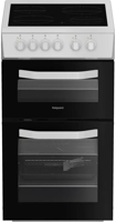 Hotpoint HTE5VCW 50cm Electric Twin Cooker with Ceramic Hob Freestanding Electric Cooker White