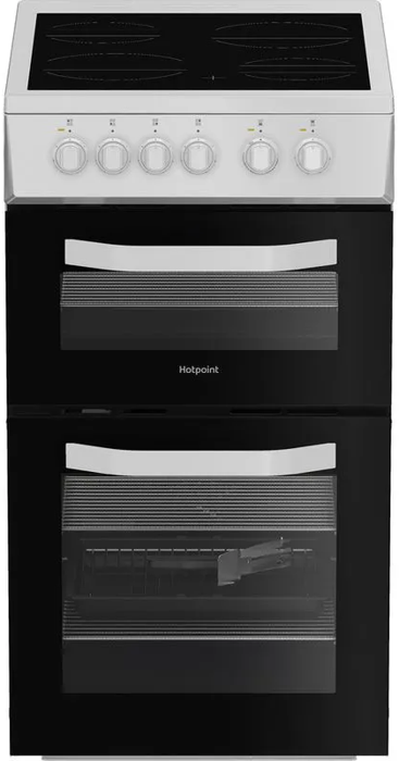 Hotpoint HTE5VCW 50cm Electric Twin Cooker with Ceramic Hob Freestanding Electric Cooker White