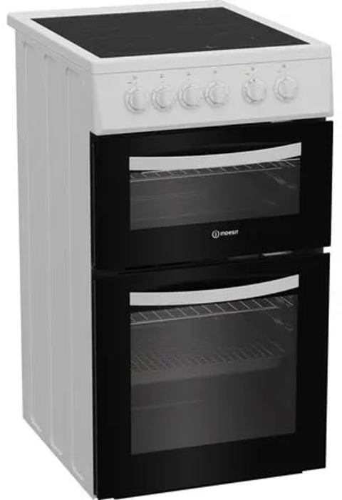 Indesit ITE5VMW 50cm Electric Twin Cooker with Ceramic Hob Freestanding Electric Cooker White