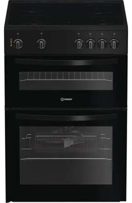 Indesit ITE6VMB 60cm Electric Twin Cooker with Ceramic Hob Freestanding Electric Cooker Black