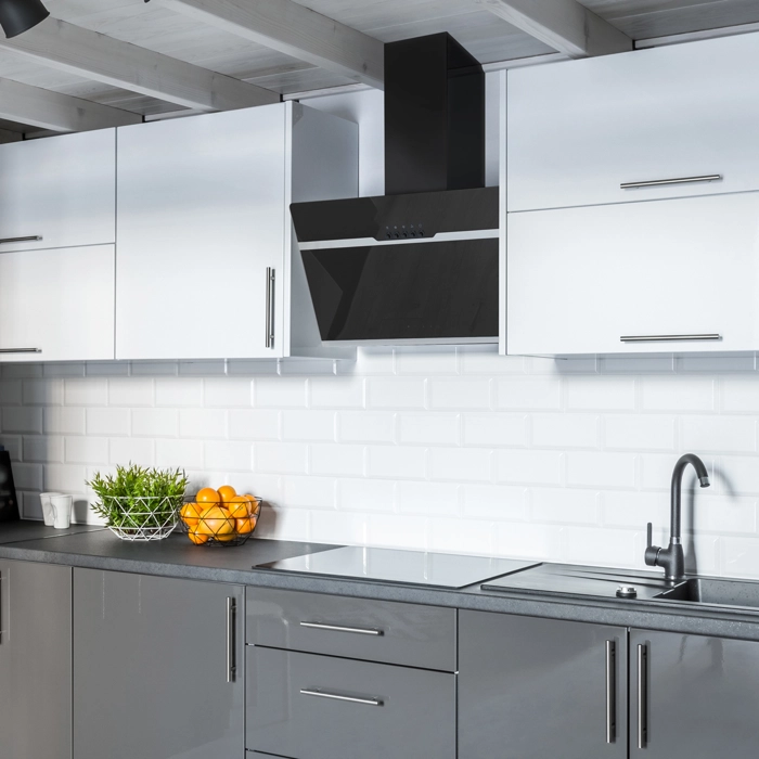 Montpellier MHD650BK 60cm Slanted Black Glass Hood Black