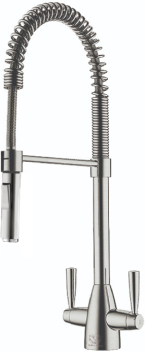 Northern Sinks Scott & James ELO0045 Spring Pull Down Twin Lever Mixer ( EL00045 ) Tap Brushed Steel