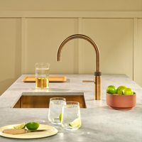 Quooker FNRPTB Fusion Round Patinated Brass Tap with COMBI 2.2-EQ B Tank Patinated Brass Boiling Water Tap 