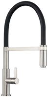 1810 Spirale SPI/02/BS Flexible Spout Kitchen Mixer with Black hose Tap Brushed Steel